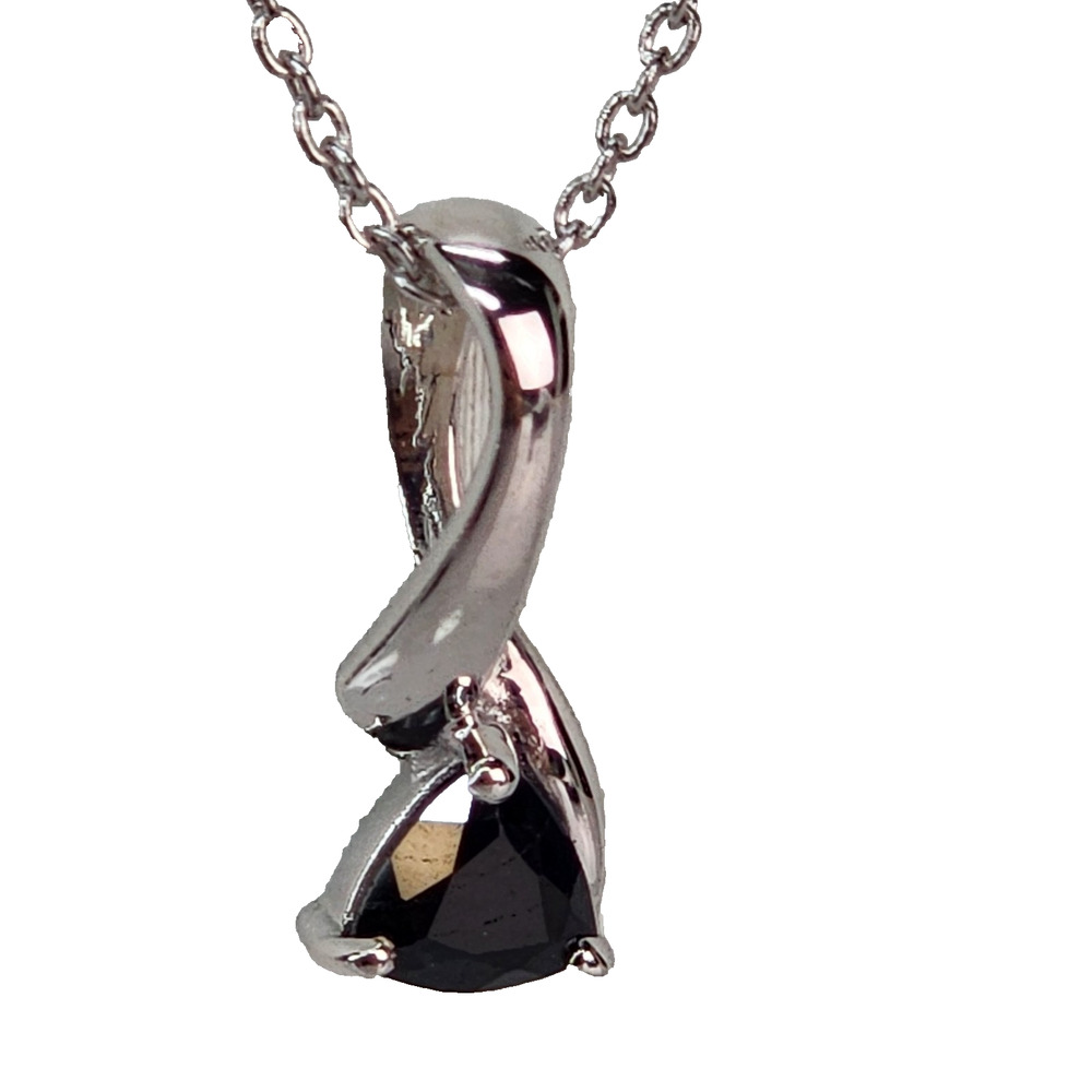 Black Sapphire Necklace 925 Sterling Silver Drop Pendant 18-inch Chain Cocktail